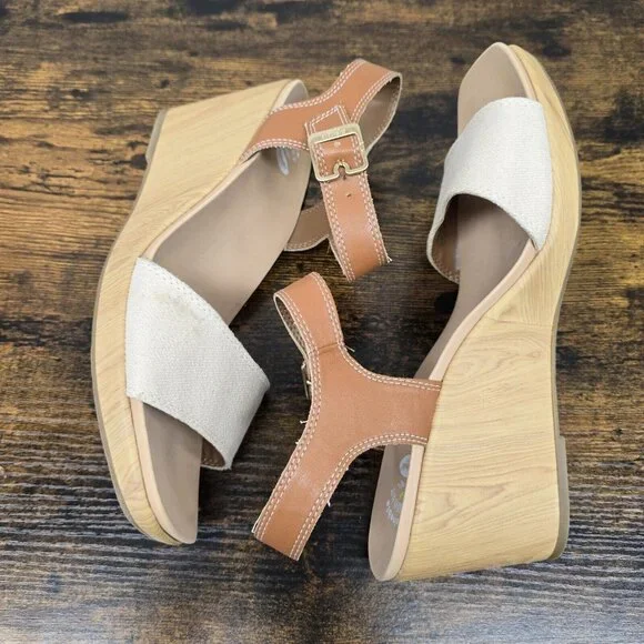 Dr Scholls Glimmer Sandals Womens 11M Slingback Strappy Wedge Canvas Brown - Picture 10 of 10